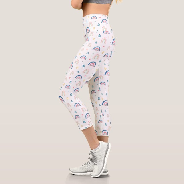 Cute Rainbows & Hearts Pattern Capri Leggings (Left)