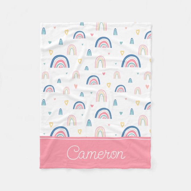 Cute Rainbows & Hearts Pattern Fleece Blanket (Front)