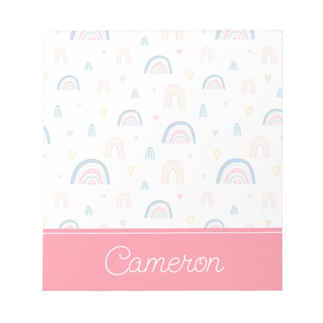 Cute Rainbows & Hearts Pattern Notepad (Front)