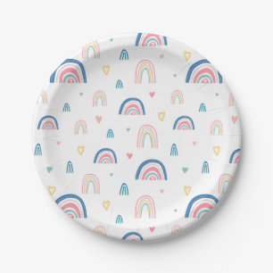 Cute Rainbows & Hearts Pattern Paper Plate