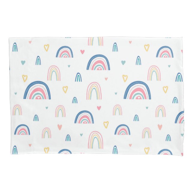 Cute Rainbows & Hearts Pattern Pillowcase (Front)