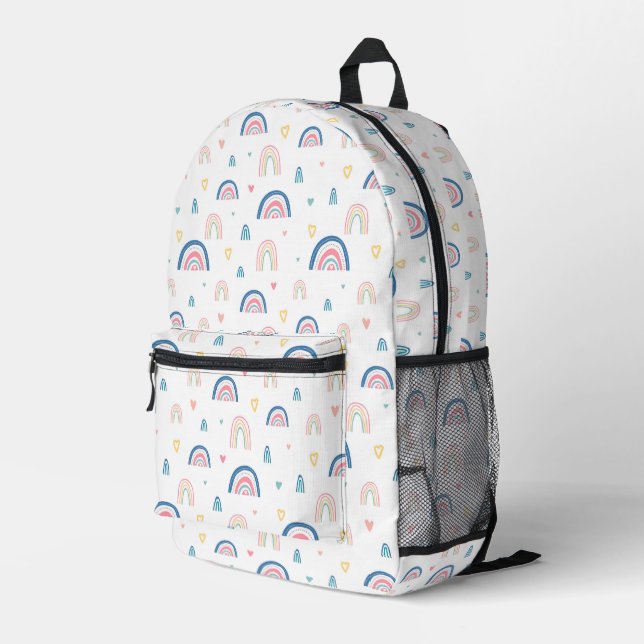 Cute Rainbows & Hearts Pattern Printed Backpack (Back Corner Right)