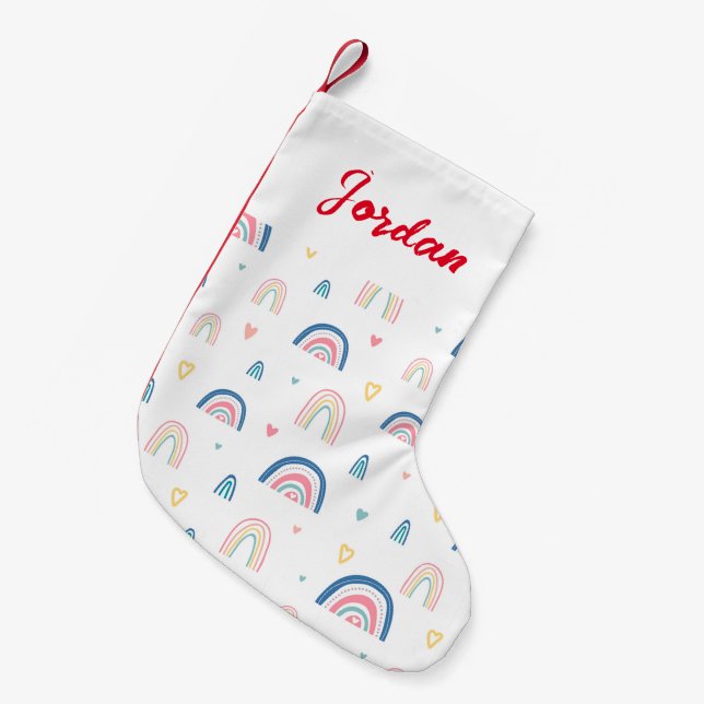 Cute Rainbows & Hearts Pattern Small Christmas Stocking (Front (Hanging))