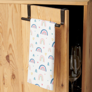 Cute Rainbows & Hearts Pattern Tea Towel