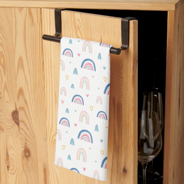 Cute Rainbows & Hearts Pattern Tea Towel (Thirds Fold)