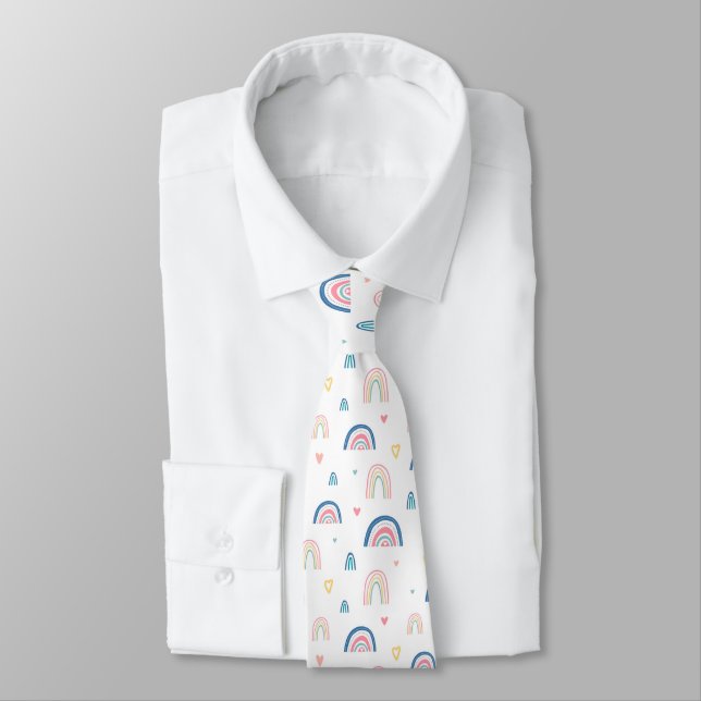 Cute Rainbows & Hearts Pattern Tie (Tied)