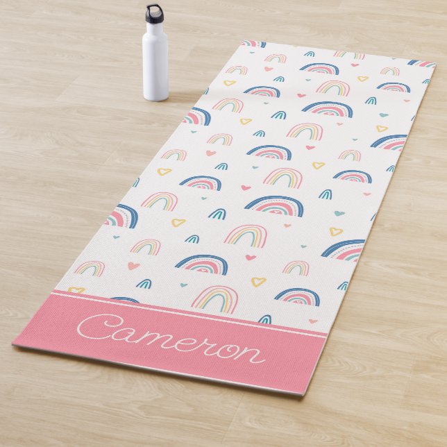 Cute Rainbows & Hearts Pattern Yoga Mat (In Situ)