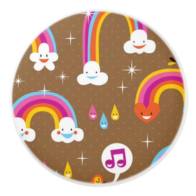 cute rainbows pattern ceramic knob (Front)