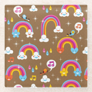 cute rainbows pattern glass coaster