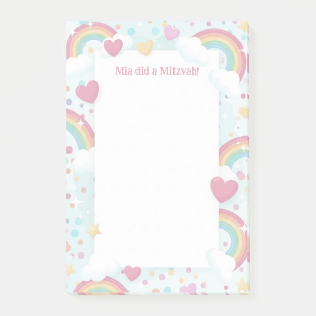 Cute Rainbows Personalised Mitzvah Note pad (Front)