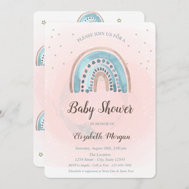 Cute Rainbows Stars Baby Shower Invitation (Front/Back)