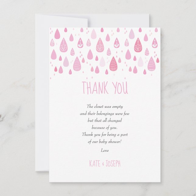Cute Raindrops Baby Girl Shower Thank You Poem (Front)