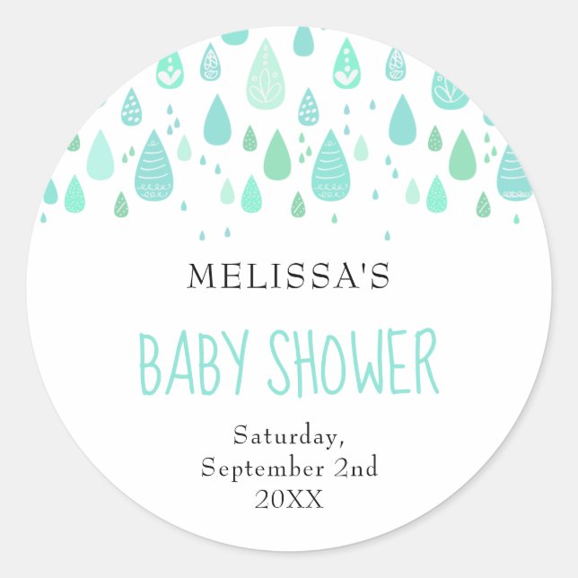 Cute Raindrops Baby Shower / Sprinkle Classic Round Sticker (Front)