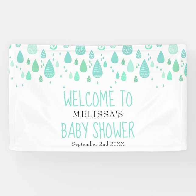 Cute Raindrops Baby Shower / Sprinkle Welcome Banner (Horizontal)