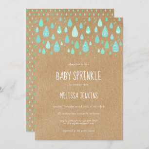 Cute Raindrops Baby Sprinkle Rustic Kraft Boho Invitation