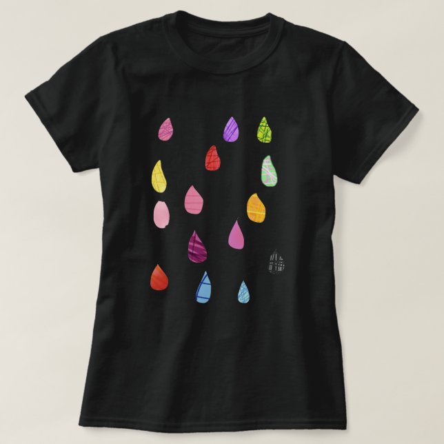 Cute raindrops colourful rain art T-Shirt (Design Front)