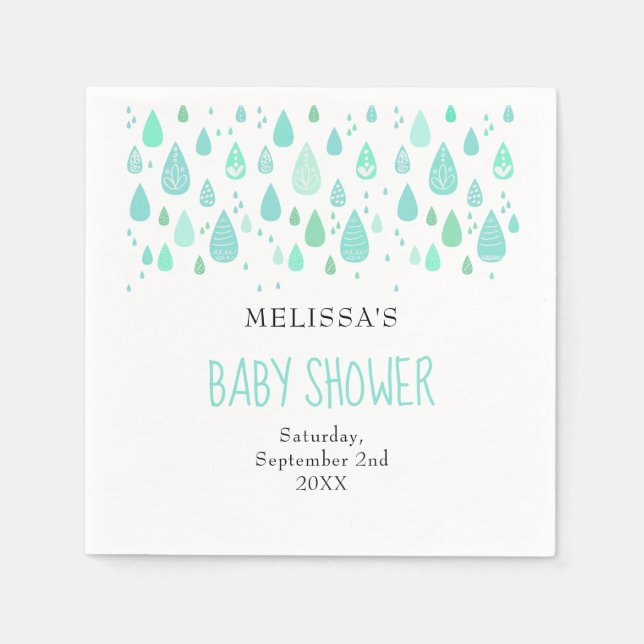 Cute Raindrops Couples Baby Shower / Sprinkle Napkin (Front)