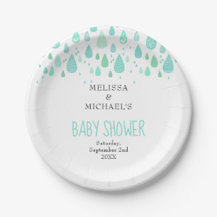 Cute Raindrops Couples Baby Shower / Sprinkle Paper Plate