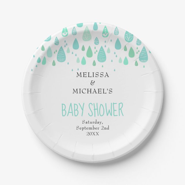 Cute Raindrops Couples Baby Shower / Sprinkle Paper Plate (Front)