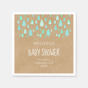 Cute Raindrops Couples Baby Shower/Sprinkle Rustic Napkin