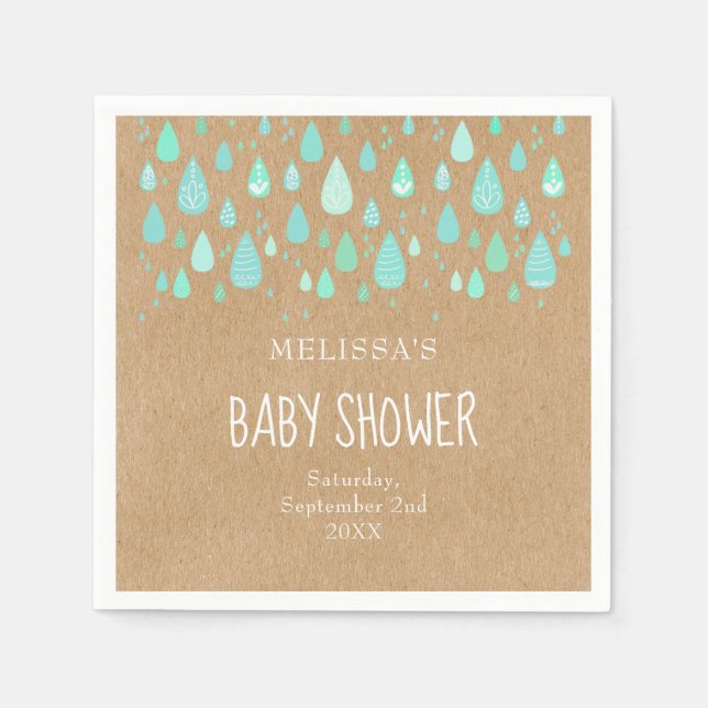 Cute Raindrops Couples Baby Shower/Sprinkle Rustic Napkin (Front)