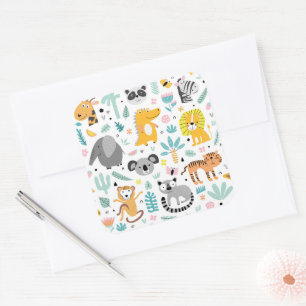Cute rainforest Animals Square Sticker