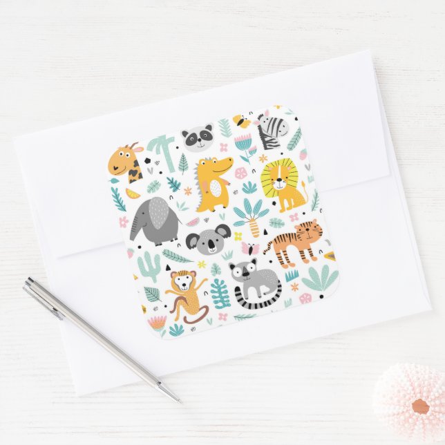 Cute rainforest Animals Square Sticker (Envelope)