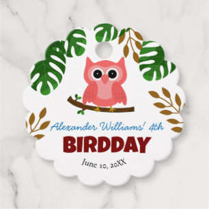 Cute Rainforest Owl Bird Kid's Birthday Party Favour Tags