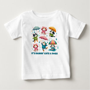 Cute Raining Cats and Dogs with Umbrellas Baby T-Shirt