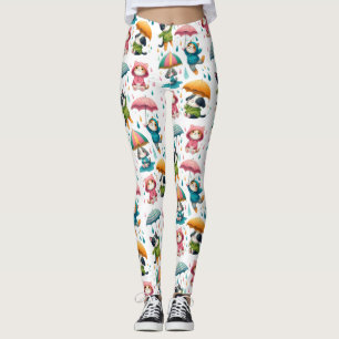 Cute Raining Cats and Dogs with Umbrellas Leggings