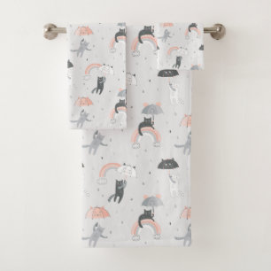 Cute Raining Cats Pattern Bath Towel Set