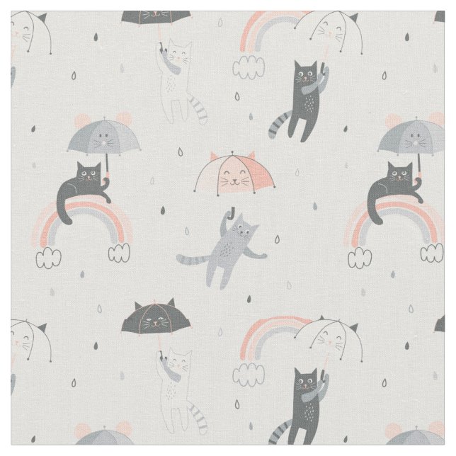 Cute Raining Cats Pattern Fabric (Close Up)