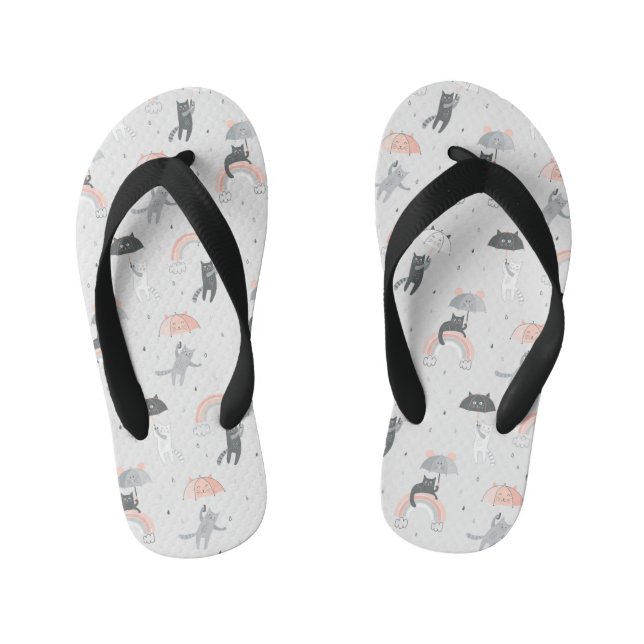 Cute Raining Cats Pattern Kid's Flip Flops (Footbed)