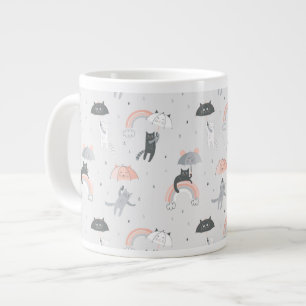 Cute Raining Cats Pattern Large Coffee Mug