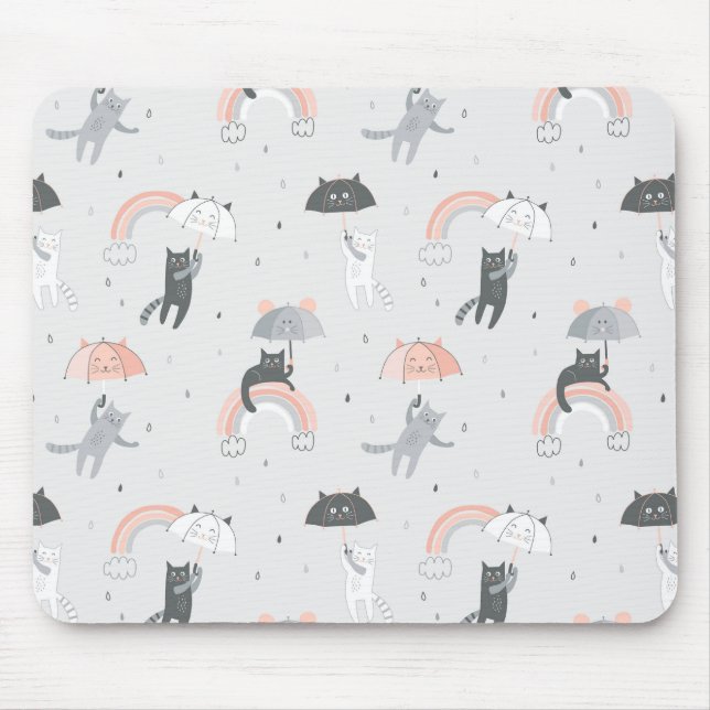 Cute Raining Cats Pattern Mouse Mat (Front)