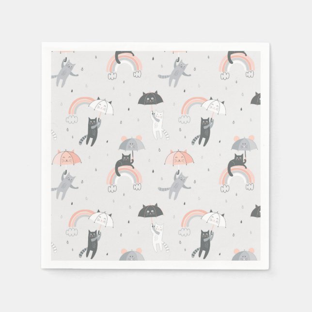 Cute Raining Cats Pattern Napkin (Front)