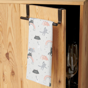 Cute Raining Cats Pattern Tea Towel