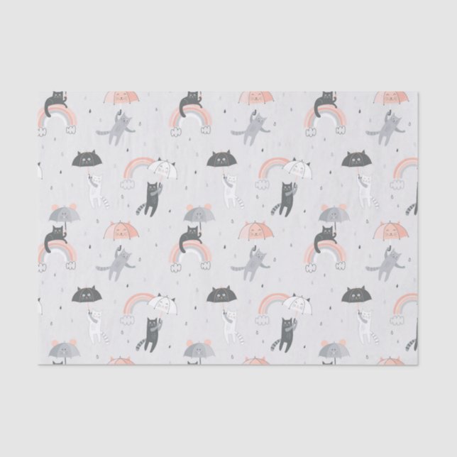 Cute Raining Cats Pattern Tissue Paper (Front)