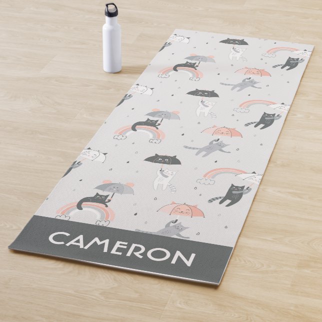 Cute Raining Cats Pattern Yoga Mat (In Situ)