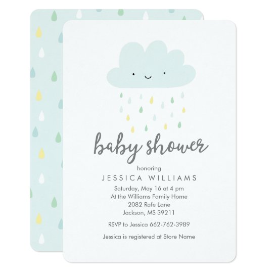 cute rainy cloud baby shower invitation in blue