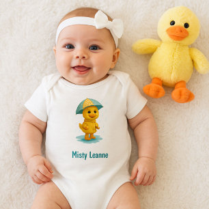 Cute Rainy Day Duckling Yellow Baby Bodysuit