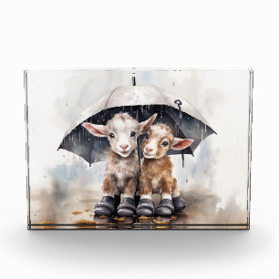Cute Rainy Day Goats Photo Block