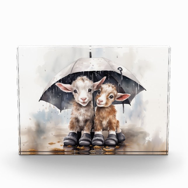 Cute Rainy Day Goats  Photo Block (Front)