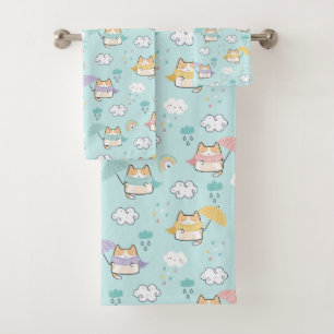 Cute Rainy Day Pattern Bath Towel Set