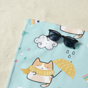 Cute Rainy Day Pattern Beach Towel
