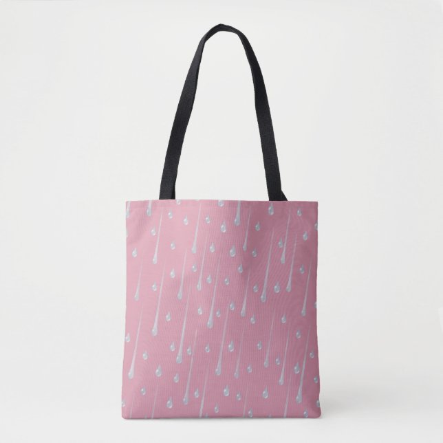 Cute Rainy Day Personalizable Rose Pink Tote Bag (Front)
