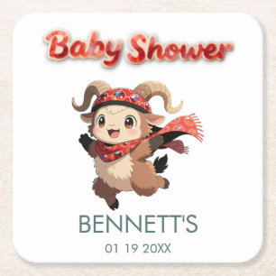Cute Ram Winter Baby Shower Coaster