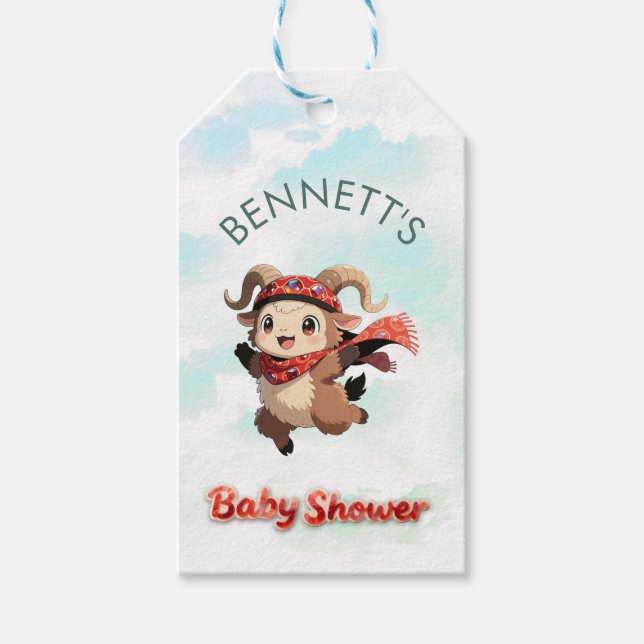 Cute Ram Winter Baby Shower Favor Tag (Front)