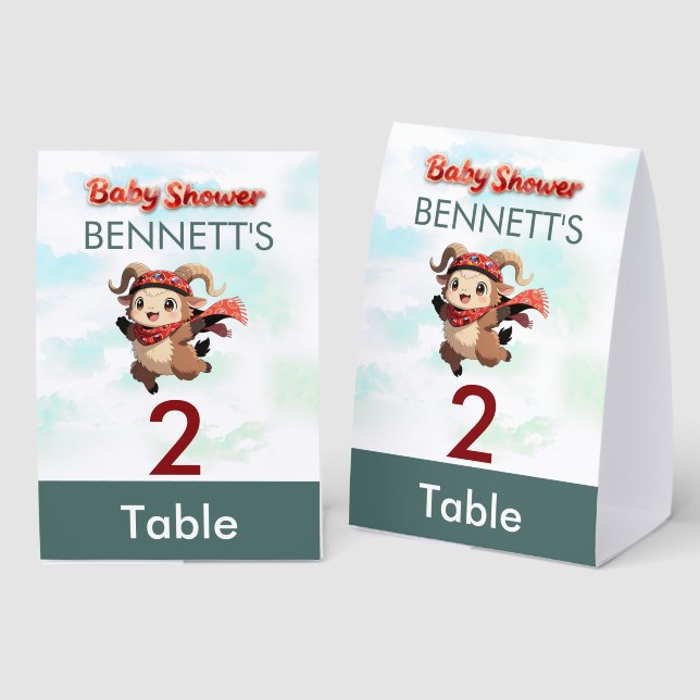 Cute Ram Winter Baby Shower Table Number (Front/Back)