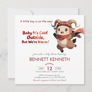 Cute Ram Winter Boy Baby Shower Invitation